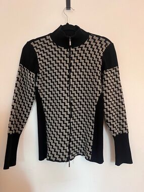 Armani Collezioni Black and Cream Patterned Zip Knit Jacket